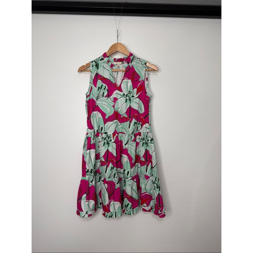 Maude Vivante Sleeveless Floral Tiered Dress in Pink and Mint XS